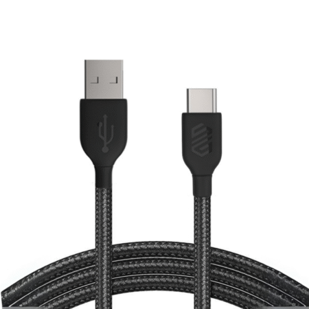 كابل سمارت جيت مضفر من USB-A إلى USB-C سريع ومحمي 3 متر، أسود، قطعة واحدة